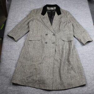 Vintage Loring Coat Womens Gray Herringbone Velvet Collar Double Breasted‎ 60s